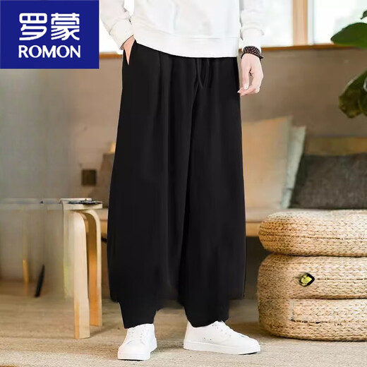 Romon (Romon) Baumwolle und Leinenhosen Männer lose Bloomer Frühlings- und Sommer-Chinesische Stil Casual Hohosere Baumwolle und Leinen große Rettichhose Harem Hosen grau 3xl 160-175jin [Jin entspricht 0,5 kg]
