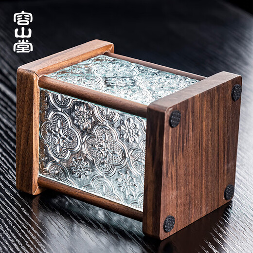 Rongshantang Pure Titanium Tea Ceremony Six Gentlemen Set Tea Knife Tea Clip Pot Pen Tea Cup Holder Fork Tea Bucket Tea Set Accessories Walnut Glass Gentleman Storage Bucket-Ruyi