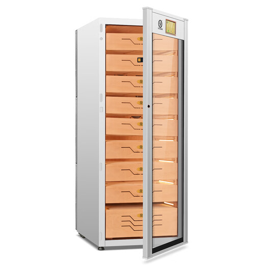 Bulldog cigar cabinet, constant temperature and humidity control, cedar wood compressor, cigar humidifier, red wine cabinet, dual-purpose ammonia removal, WiFi energy-saving, frequency conversion fingerprint lock, large capacity VC528, fourth generation VC528PLUS white with fingerprint lock WiFi remote