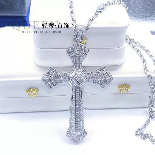 Guanpuge pt950 platinum cross necklace PT950 imported D color moissanite T square full diamond single pendant silver plated platinum T square cross necklace