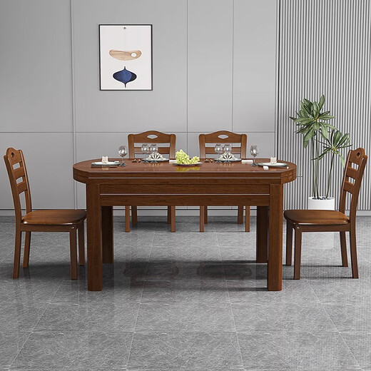 Zuoyue solid wood retractable household dining table and chair combination folding table dining table small apartment one table six chairs ZY-2411