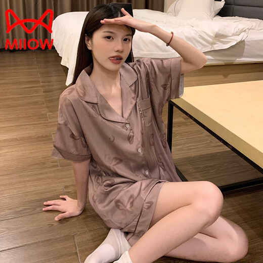 Catman (Miiow) Nuevo pijama de estilo chino para mujeres en verano se puede usar un nuevo estilo de manga corta para el verano con la ropa del hogar de seda real de hielo delgado BS13077 Butterfly M
