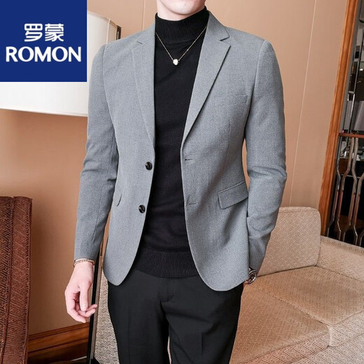 ROMON new suit men's slim small suit casual and versatile Korean style handsome trendy solid color business spring and autumn suit jacket two buttons 1819 light gray (top) 2XL 135-145Jin Jin equals 0.5 kg