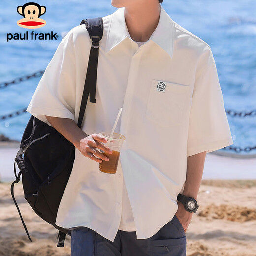 大嘴猴（paul frank）短袖衬衫男夏季潮牌宽松衬衣男士外套痞帅上衣男装 白色 2XL 