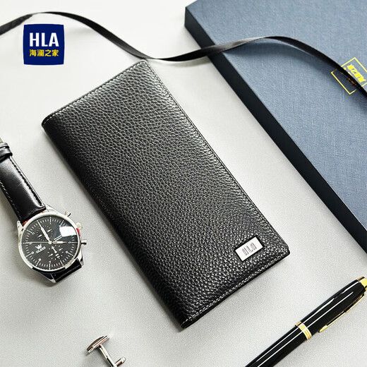 HaiLan Home HLA men's long wallet genuine leather large capacity wallet wallet for boyfriend's father's light luxury high-end birthday gift black