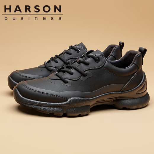 Hazen first layer cowhide men's shoes genuine leather men's business casual leather shoes high-end comfortable soft sole genuine leather sports running shoes black 41 (255mm)