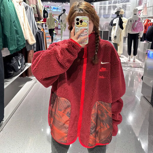 Nike (Nike) Jacke Herren Tops Frühling und Herbst Neue warme Imitation Lamm Velvet Stand Collar Fashion Sportswear Casual Jacket FZ6194-677/Rot/Jahr Limited Edition XL (180)/Vorgeschlagen 150-180jin [Jin gleich 0,5 kg]