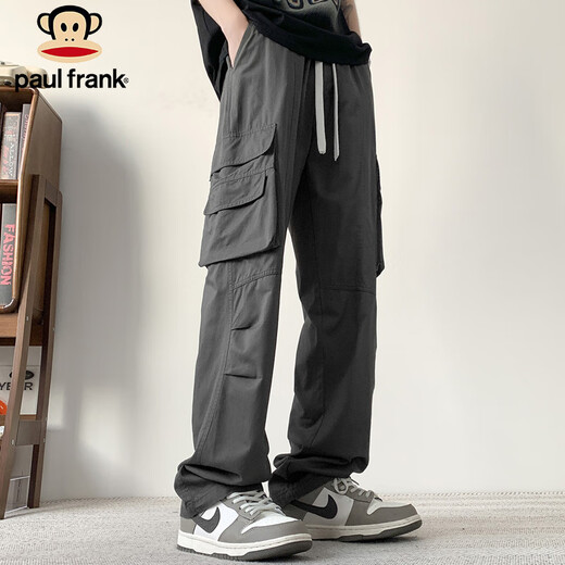Paul Frank Overalls Men's Autumn Loose Casual Pants Men's Pants Pure Cotton Straight Pants Men Dark Gray XL