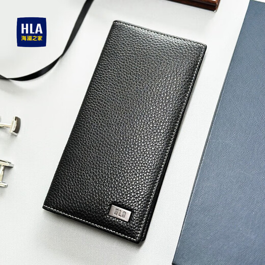 HaiLan Home HLA men's long wallet genuine leather large capacity wallet wallet for boyfriend's father's light luxury high-end birthday gift black