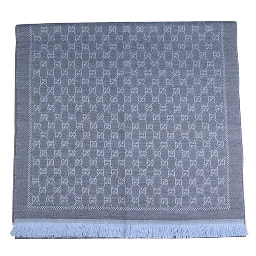 GUCCI-Schal, Unisex, Logo, Jacquard, wendbar, Wolle, Quastenschal, chinesischer Valentinstag, Blau/Grau, 411115 3G200 1369