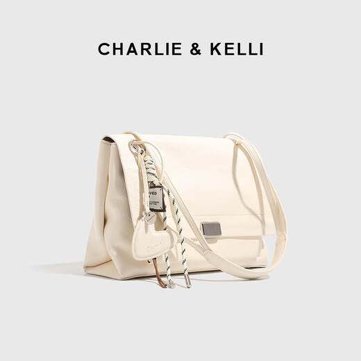CHARLIE&KELLI CK品牌轻奢包包女包2025新款翻盖流浪包女士单肩斜挎包 贝壳白