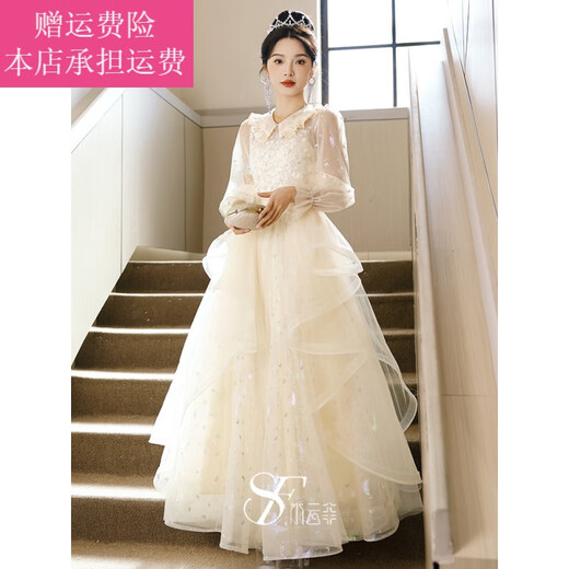 Fickan adult dress 18-year-old female adult girl 18th birthday annual party female banquet feeling slimming piano performance test, long champagne color 3XL
