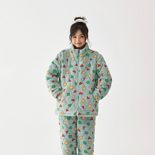 Kissing Cat Crayon Shin-chan co-branded couple pajamas for women winter three-layer quilted men's home clothes can be worn outside, women's M