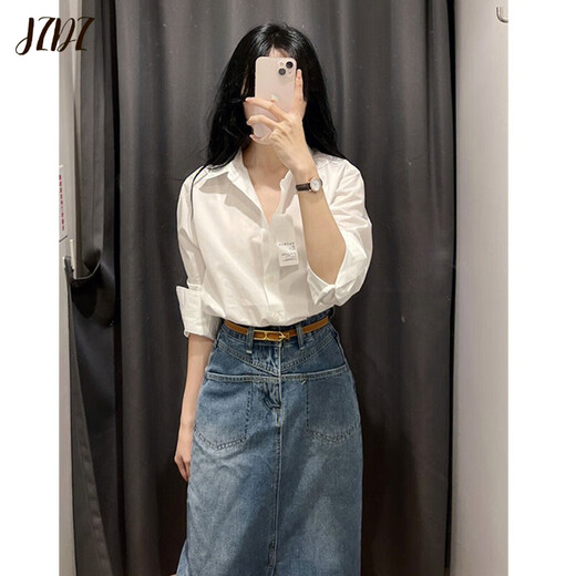 JZDZ temperament white shirt women's long-sleeved tops women's layering spring new Korean version versatile chic loose outer wear slim white M