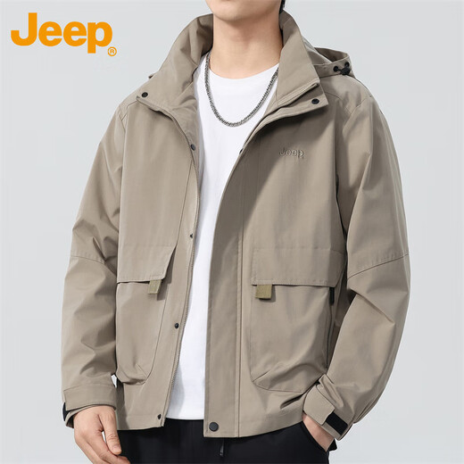 Jeep (JEEP) jacket men's autumn and winter loose jacket men's hooded trendy casual clothes men's Khaki XL