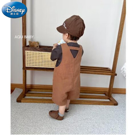 Disney Baby Overalls Anzugsanzug Frühlings- und Sommer-Jungen neuer Style Retro Forest Baumwolle und Leinen Hosentender Hosen Sommer kurzärmelig zwei Keiles dunkelgrauer Anzug 90 cm Einzelgröße