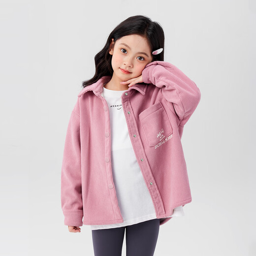 Zuoxi Girls' Shirt Plus Velvet Children's Retro Thickened 2025 New Girls' Polar Fleece Thermal Shirt Pink 140