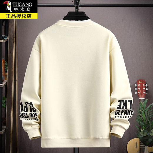 Holzspecker Casual Sweatshirt für Männer im Frühling und Herbst Runde Hals-Männer trendy lockeres langärmeliges T-Shirt für Teenager vielseitige Kleidung Herrenkleidung 20550/W902 Meter Weiß XL