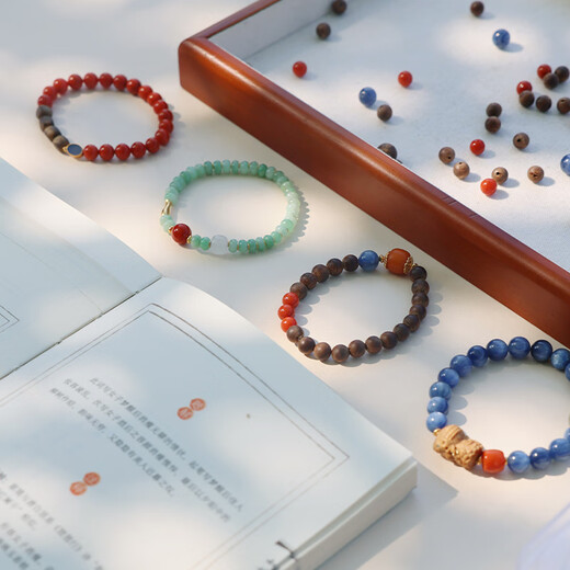 Yilan New Chinese style natural blue crystal heather Nanhong Laoshan sandalwood bracelet New Year good luck rice bracelet hand circumference 13-14cm