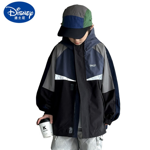 Veste Disney Boys '2025 Spring and Automn Children's Color Blocking Denim Veste de glissière pour enfants de taille moyenne Bleu 120 cm