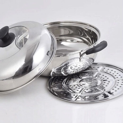 FANCYCHIC extra thick stainless steel steaming soup pot high lid hot pot dual-purpose steamer single-layer household steam seafood steam sauna pot steaming dual-purpose double sauna pot for 12 people 36cm