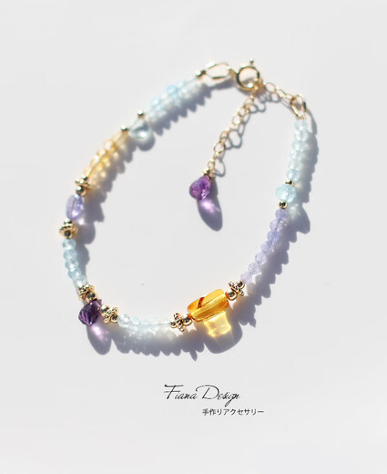 Shilian original design natural amethyst tanzanite aquamarine gold amber American 14K gold-filled beaded fortune bracelet custom bracelet