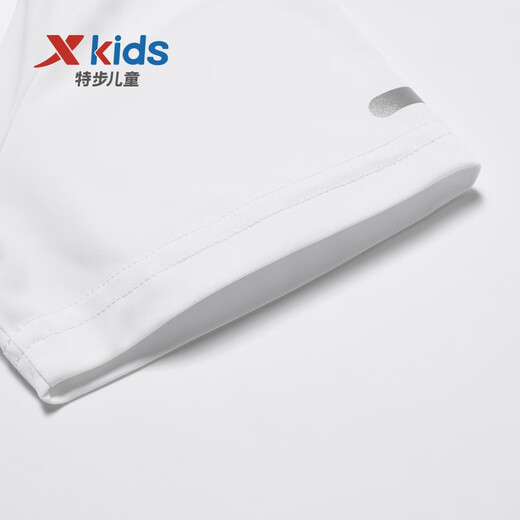 XTEP (XTEP) children's clothing for boys and girls solid color round neck reflective strip short-sleeved sweater pearl white 160
