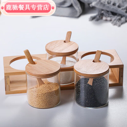 Chaosihui European glass seasoning jar moisture-proof seasoning jar kitchen salt shaker white sugar MSG seasoning box seasoning bottle combination set single seasoning jar