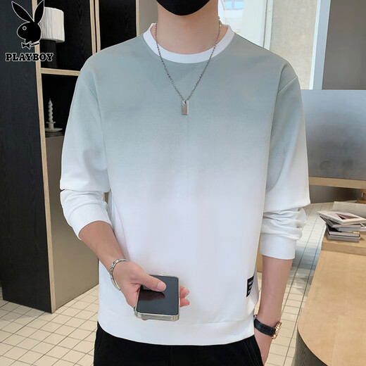 Playboy (PLAYBOY) sweatshirt men's autumn and winter long-sleeved T-shirt men's casual loose trendy jacket men's tops white gray XL