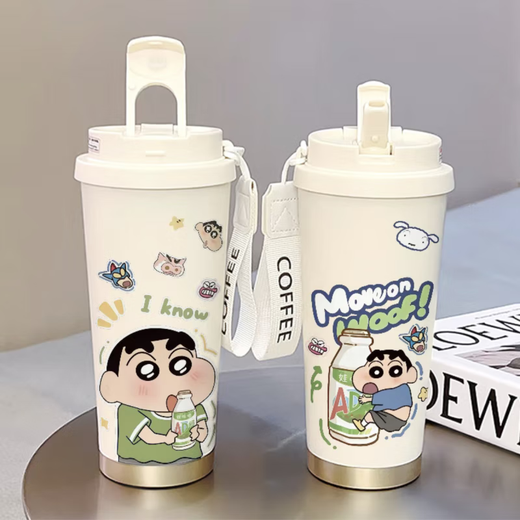 Nanke Crayon Shin-Shirt Thermos Stroh großer Kapazität Doppeldecker Mund für Studenten, Männer und Frauen mit neuen Wasserbechern mit hohem Erscheinungsbild CKY679 SHIN-SHIRT + LANYARD STAHLES STAEL + CERAMIC INNERNIENT