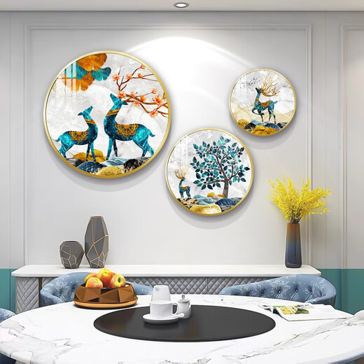 Decoración de pared de entrada simple moderna Pintura de comedor redondo Pintura colgante Luz de lujo dormitorio de lujo Decoración suave Cristal porcelana Mural TXMG3899 Diámetro 80 cm*1 Plata Aleación de aluminio cepillado de 40 mm