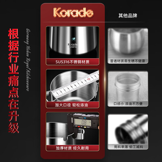 Korade316 stainless steel special seasoning jar for seasoning chili oil, household oil spicy seasoning jar with spoon, extra large capacity 316 double-ear chili oil jar-1000ML