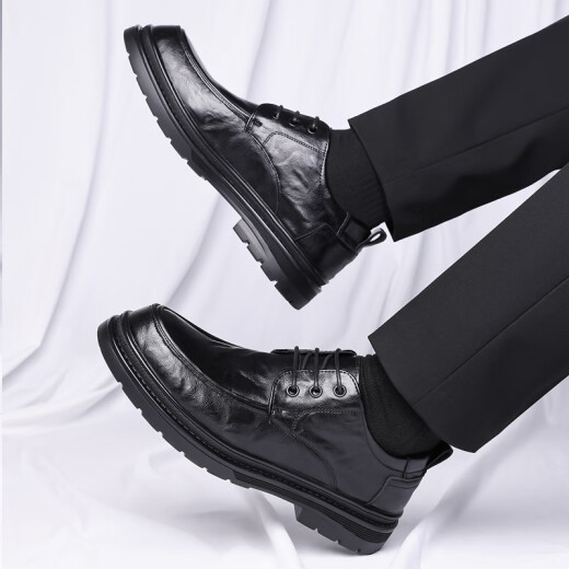 Zapatos de cuero portuleso para hombres de negocios británicos para hombres zapatos casuales de negocios de manera baja con planta gruesa zapatos formales zapatos de boda 9929 negro 42