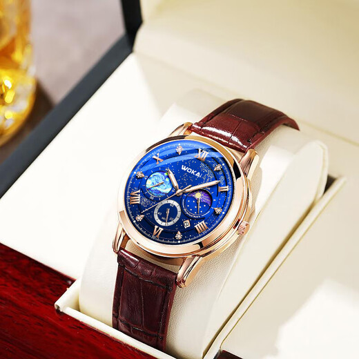 Wokai fully automatic movement mechanical men's watch high-end calendar quartz watch men's trendy fashion watch men's watch fashionable blue face