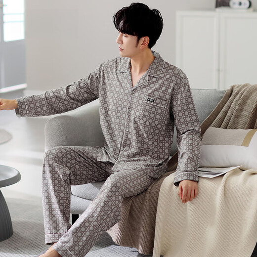 Catman (Miiow) pijama para hombres mangas largas de algodón puro de primavera y otoño 2025 Nuevo otoño de mediana edad y ancianos Padre Hombres delgados de otoño e invierno ropa 3882 XL (tamaño 175) recomendado para usar peso 140-16