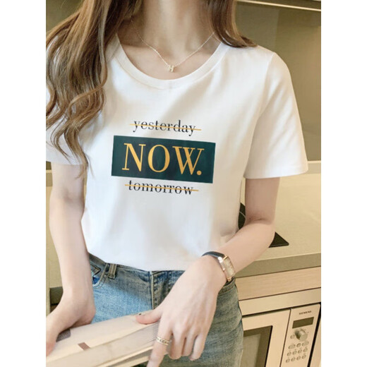 Pingedi new cotton high-end short-sleeved T-shirt women's loose and versatile fashionable printed white T-shirt summer 2025 new top Z-9793 white XL (recommended 120-135Jin [Jin equals 0.5 kg])