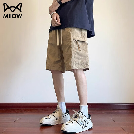 Katze Künstliche Shorts Herren Sommer 2025 Neue Eis Silk coole lässige Straße Hosen Herren trendig vielseitig Fünf-Punkte-Hosen DK701 Khaki 2xl