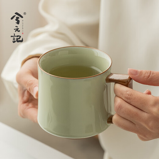 Xiyuanji Guanyao Ceramic Tea Cup Personal Office Tea Cup with Cover Mug High-end Ceramic Cup Beige Guanyao Song Water Cup-Simple Pack 350ml