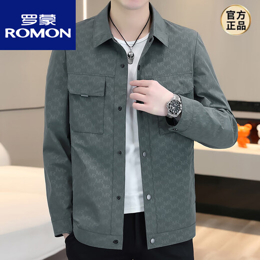 罗蒙（ROMON）秋冬季男士外套春秋男款高端翻领夹克加厚休闲潮流帅气青年上衣服 695灰色 L
