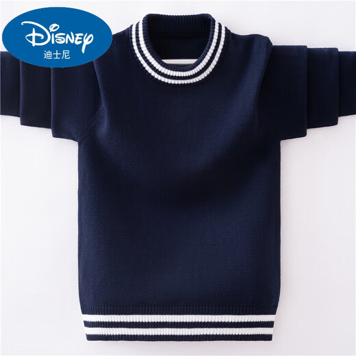 迪士尼（Disney）男童毛衣2025棉打底衫中大童洋气韩版套头圆领儿童羊毛衫针织 藏青色. 加厚一体绒 160 cm