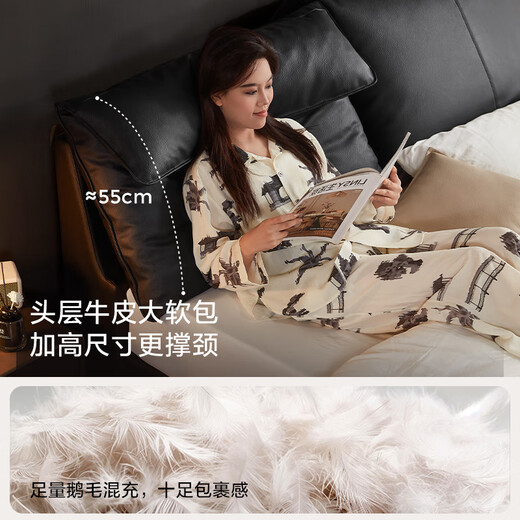
Lin's home leather bed can be folded and packed with a large bedside bed, cowhide soft bag bed 1m 8 ribs skeleton double bed PC835 soft yarn floor bed + 20cm mattress 1.8*2m