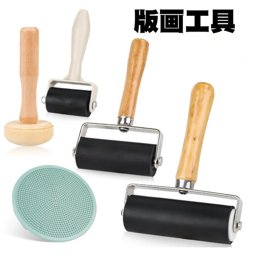 Pu Cheng cross-border printmaking tool roller rubbing ink rubber roller wooden handle 10cm art rubber roller wooden mushroom Malian wood board painting 2 wooden mushrooms