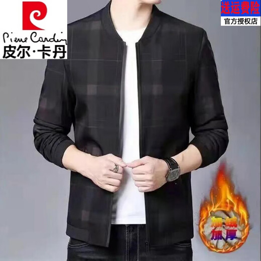 皮尔卡丹纯棉男中老年人扣子夹克衫春秋装爸爸外套爷爷翻领宽松60岁70岁80 拉链款-黑色【轻奢高端品牌】 L 17088A 90-110斤