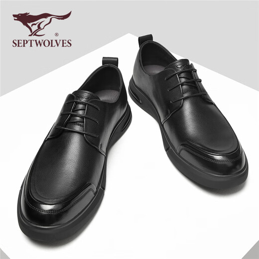 Seven Wolves official men's toe layer cowhide leather shoes men's casual shoes business workplace formal shoes men's black 40