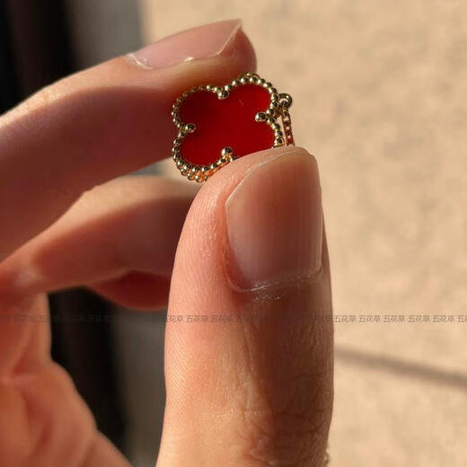 Hunter high version four-leaf clover 18K gold rose gold gold necklace women's clavicle chain carnelian red agate high-end trend medium necklace rose gold carnelian correct