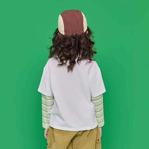 Papa shopping mall same style climbing spring children's T-shirt boys and girls long-sleeved fake two-piece cool sun protection top off-white 110
