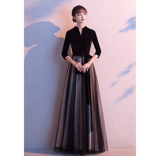 Maxbeth Evening Dress Women's New Noble Temperament Black Long Banquet Fairy Fantasy Female Chorus Performance Costume Black M