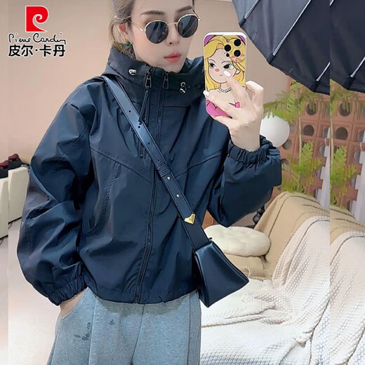 皮尔卡丹（pierre cardin）欧货休闲双拉链连帽夹棉冲锋衣女2025春秋新款百搭长袖夹克外套女 白色 M 85-115斤