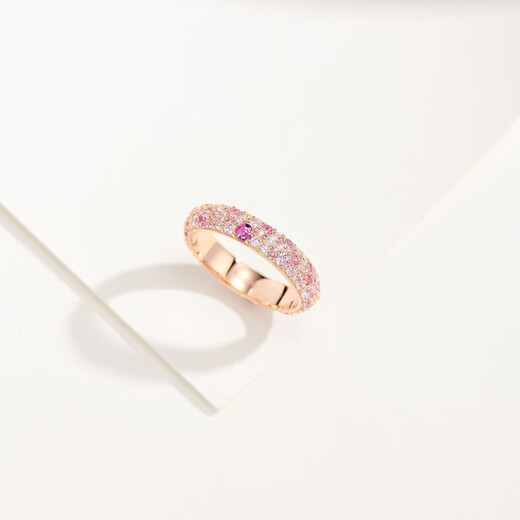 Medium red dopamine candy color irregular full circle pink diamond gradient small row diamond secondary ring for women 925 silver rose gold pink diamond gradient ring US size 5 Hong Kong size 10