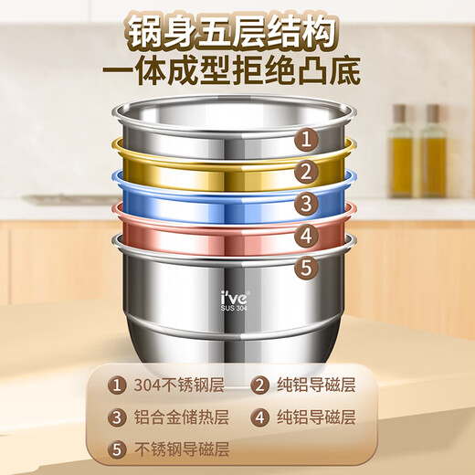 I VE Germany 304 stainless steel steamer thickened stew pot household multi-layer cooking large soup pot induction cooker gas stove universal can steam three layers - 304 steel steamer 34cm 304 thickened 5-layer pot | Enjoy 30 days without reason